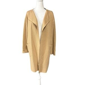J.Crew Sweater Coatigan Womens Medium Camel Tan Open Front Merino Wool Blend